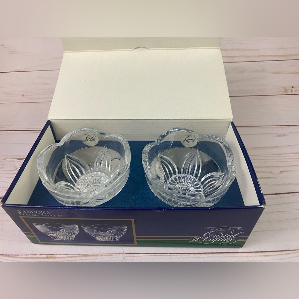 2 Cristal d' Arques France Ancona Crystal Glass Votive Taper Candle Holders Box